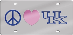 Kentucky Wildcats Mirrored Glitter Peace, Love and UK License Plate - New!